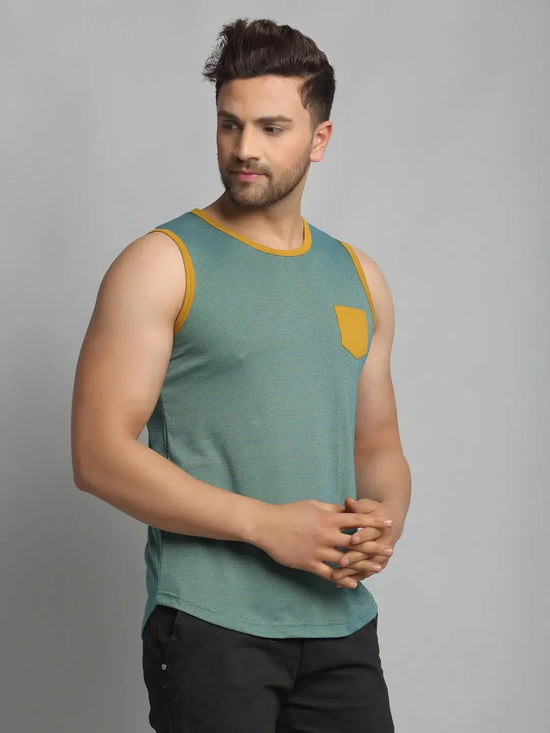 Rigo Self Texture Stripe Cotton Sleeveless Vest T-Shirt