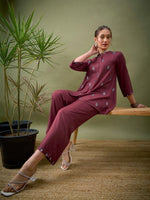 Women Pink All Over Embroidered Shirt With Palazzos