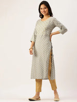 Women's Grey Printed Straight Kurtas-AT-A250-K-Grey