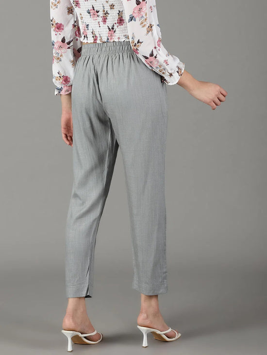 Women's Grey Solid Cigarette Trouser-AL-001-Grey