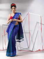 Blue Patli-Pallu Cotton Saree With Zari Stripes Design-MA55CT06520026