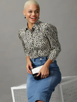 Women's Beige Printed Shirt-AE-10363-Cream