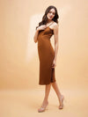 Women Brown Rib Strappy Dress