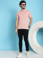 Venitian Men All Over Printed Polo Neck Pink Cotton T-Shirt With Pocket