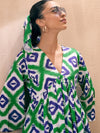 Women Green & Blue Ikat V-Neck Gathered Midi Dress