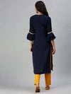 Women's Navy Blue & Yellow Solid Kurta Sets-BC924-Navyblue-Yellow