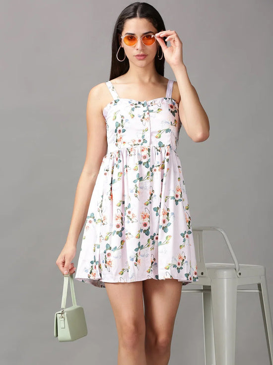 Women's Pink Floral Fit and Flare Dress-AE-15734-Pink