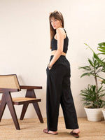 Women Black Schiffli Crop Top With Straight Pants