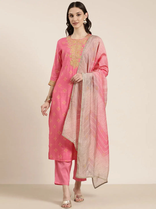 Women Pink Printed Kurta Set-GW-3790-Pink