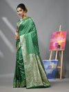 Green Katan Silk Banarasi Saree With Ethnic Motifs And Zari Woven Designs-MA52KA441380072