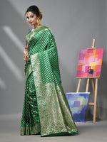 Green Katan Silk Banarasi Saree With Ethnic Motifs And Zari Woven Designs-MA52KA441380072