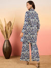 Three Piece Coord Set in Blue Ikkat Print