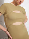 Women Khaki Rib Front Cut Out Bodycon Dress