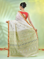 Off White Tussar Silk Saree With Woven Texture Motifs-MA66TUS432590049