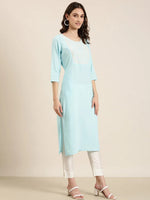 Women Blue Solid Straight Kurta-NJ-3653215-Blue