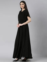 Women Black Solid Gown Dress-TE-9-Black