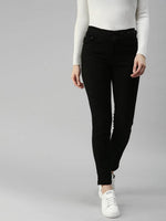 Women's Black Solid Denim Straight Jeans-LT20119-Black