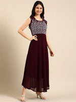 Women's Red Embroidered A-Line Kurta-SKC-7903-Burgundy