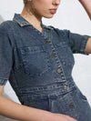 Women Blue Blast Denim Front Button Mini Dress