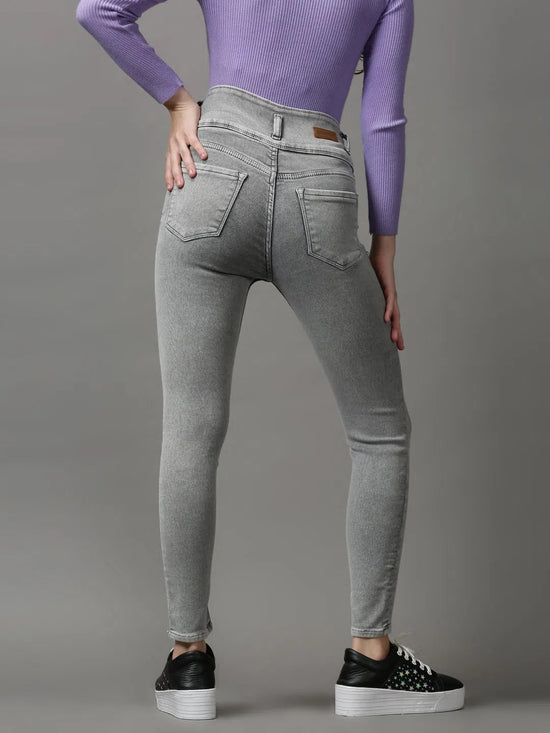 Women's Grey Solid Skinny Fit Denim Jeans-GZ-5292-1-Grey