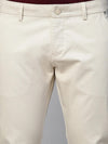 Genips Men's Light Cream Cotton Stretch Caribbean Slim Fit Solid Trousers