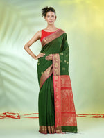 Green Cotton Saree With Nakshi Zari Borders-MA66BCT431050023