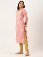 Women's Pink Printed Straight Kurtas-AT-A250-K-Pink