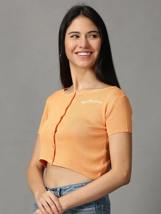 Women's Orange Solid Fitted Crop Top-TG-028-A-Orange