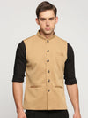 Men Brown Mandarin Collar Solid Nehru Jacket-AK-26986-12-Brown