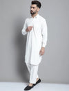 Men's White Cotton Solid Pathani Kurta with Salwar-JOKP-696White