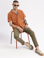 Men Cuban Collar Solid Rust Casual Shirt-FELCO-2206-Rust