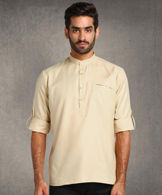 Hangup Men Standard Solid Men's Indian Wear-Khakhi_Magic_Bon_Short2Kurta