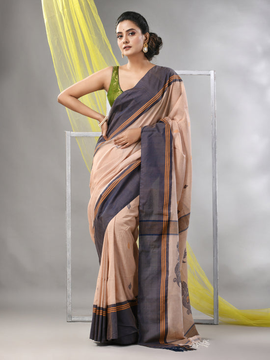 Beige Cotton Handspun Soft Saree-MA57CH331710019