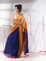 Mustard Patli-Pallu Cotton Saree With Stripes Zari Borders-MA55CT06520106