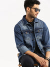 Men Blue Spread Collar Solid Denim Jacket-IB-DJ-04-6-Blue