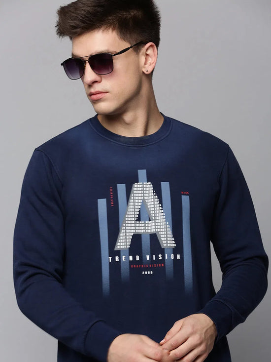 Men Navy Printed Sweatshirt-OD-6035-Navyblue