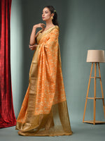 Honey Yellow Blended Silk Handwoven Ajrakh Print Saree-MA50BSL34830023