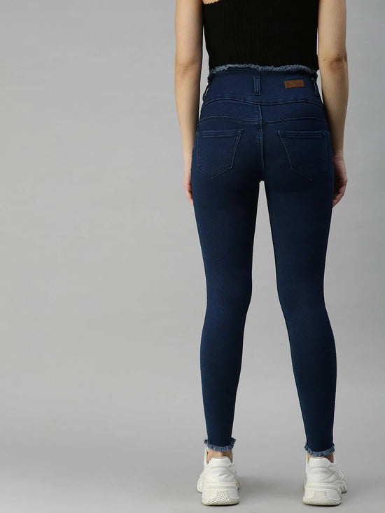 Women's Blue Solid Denim Skinny Jeans-LT105383C-Blue