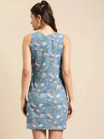 Mini Printed shift dress with big pocket detail in Light Blue Print