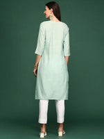 Women's Green Solid Straight Kurta-DF-1211-Seagreen