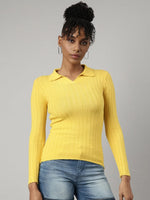 Women Yellow Solid Fitted Top-TD-PL-142-Yellow