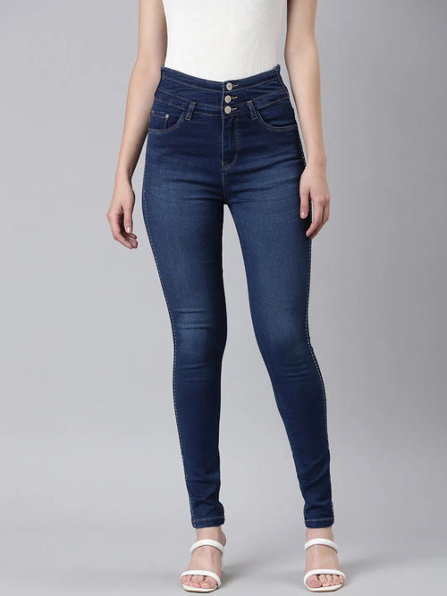 Women Navy Blue Embellished Skinny Fit Denim Jeans-LT-023067-Navyblue