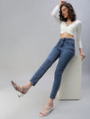 Women's Blue Solid Denim Slim Jeans-GZ-5145-Blue