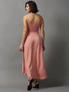 Women's Pink Solid Fit and Flare Dress-AE-15093-Peach