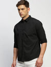 Men Black Striped Shirt-HEPTAGON-1775-Charcoal