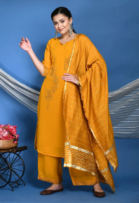 Women Embellished Yellow Georgette Kurta Set