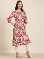 Women White Floral A-Line Kurta-ON-0010-White