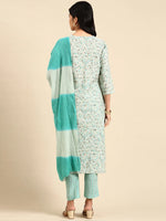 Women's Sea Green Printed Kurta Set-RF-1949-Seagreen