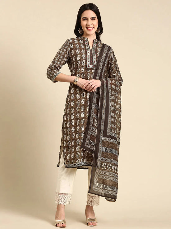 Women's Olive Printed Kurta Set-BC-1273-Olive