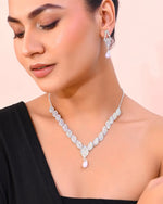 Silver Plated CZ-Stone Studded With Pearl Jewellery Set-VOJ388